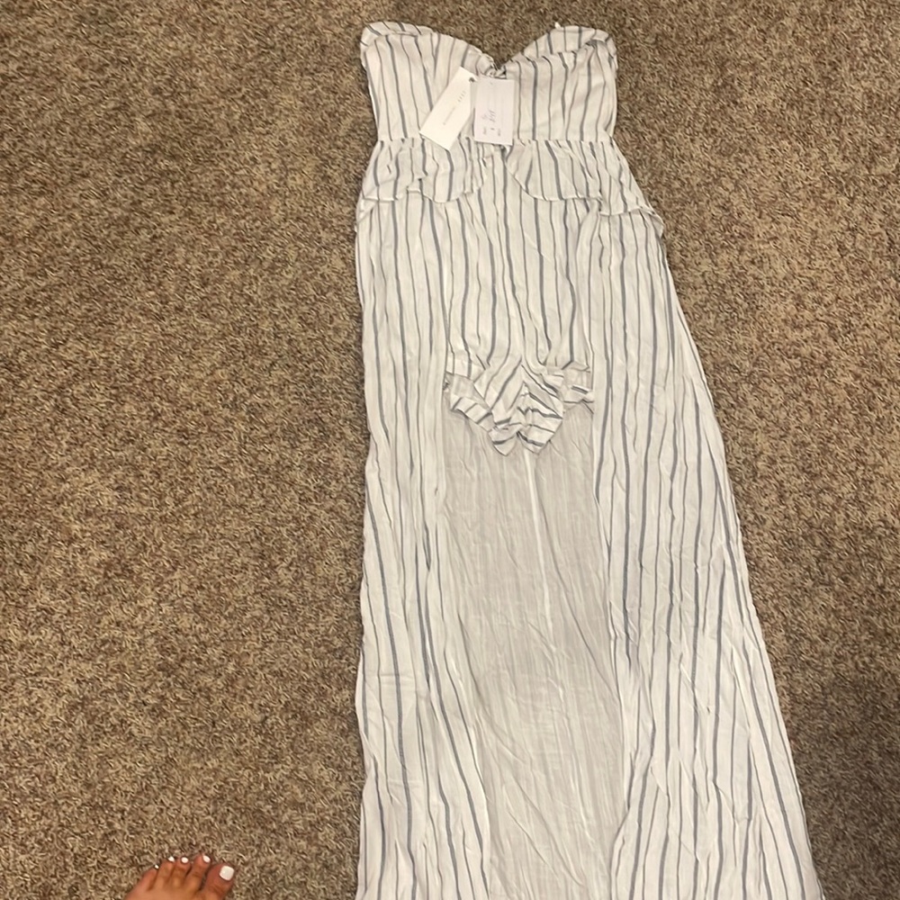 White and blue size small romper/jumpsuit